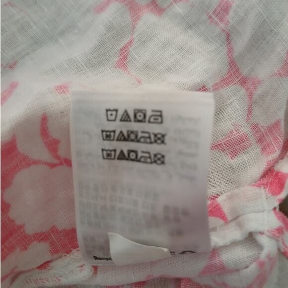 Charter Club 100% Linen Button Up Shirt Coral Pink Floral White Long Sleeve L - Picture 9 of 10